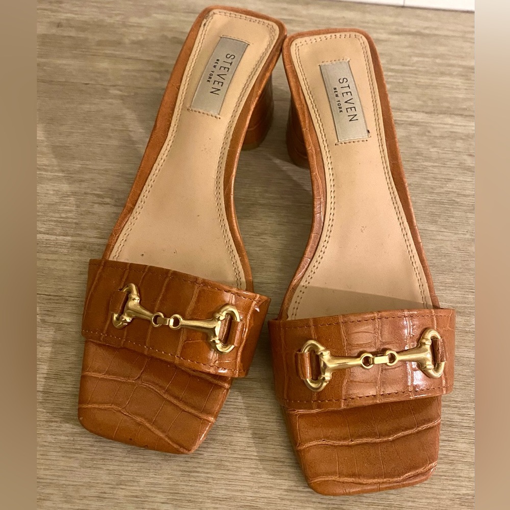 Steven New York Brown Sandal with Gold Buckle